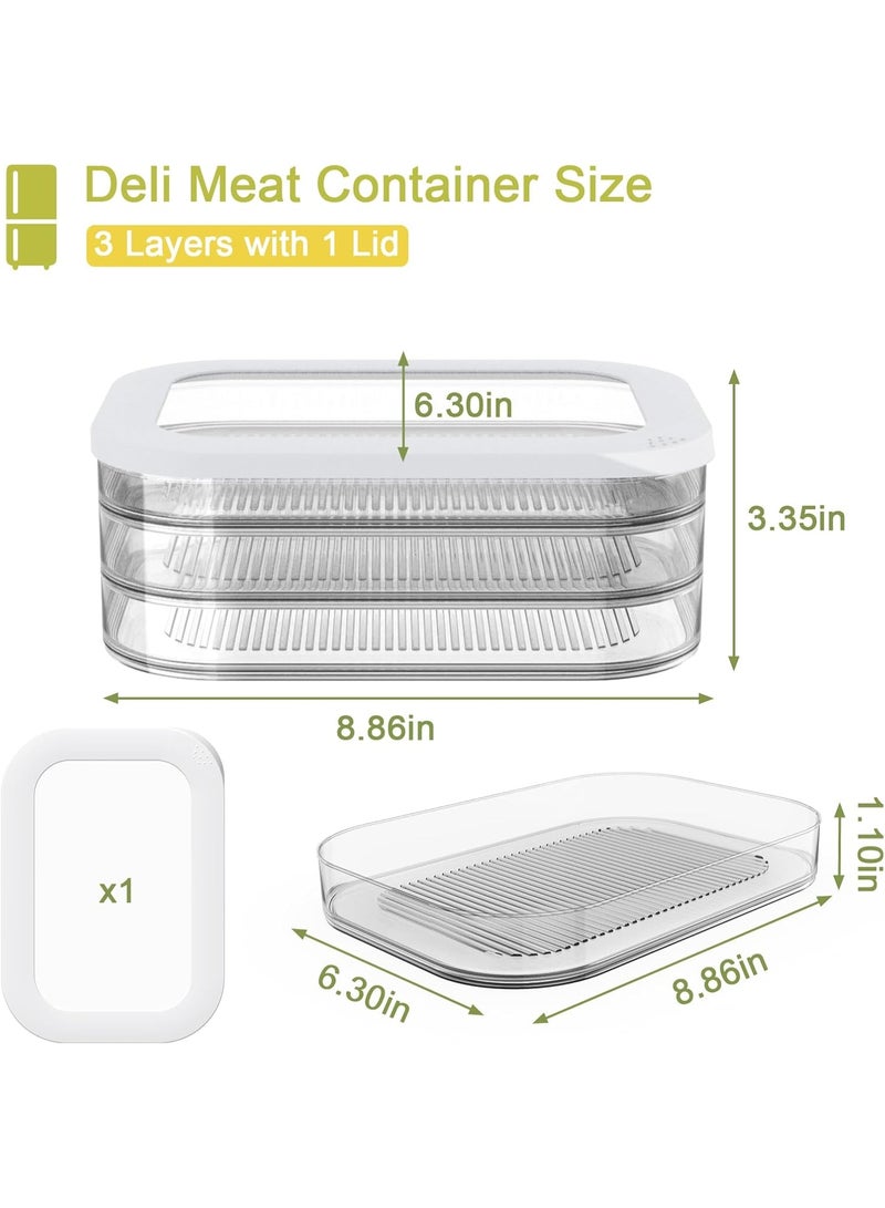 3 Layer Stackable Deli Meat Container with Drainage Groove and Silicone Lid, Clear Refrigerator Storage Containers for Lunch Meats, Cold Cuts, Bacon, Cheese, BPA Free - Image 3